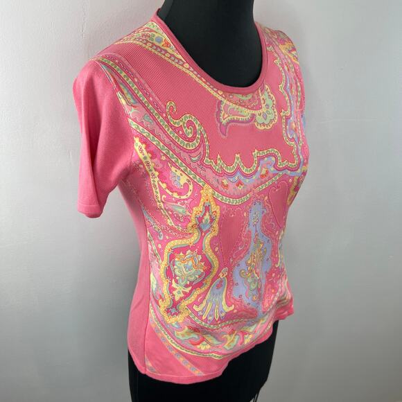 McLaughlin Coral Abstract Print Round Neck Short Sleeve Casual Women's Top Sz S - Picture 2 of 8